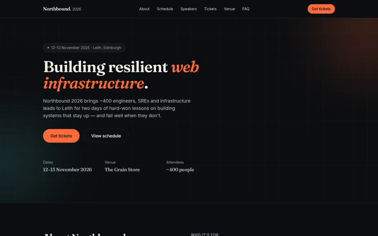 Conference site, baseline condition: the first viewport of the generated site